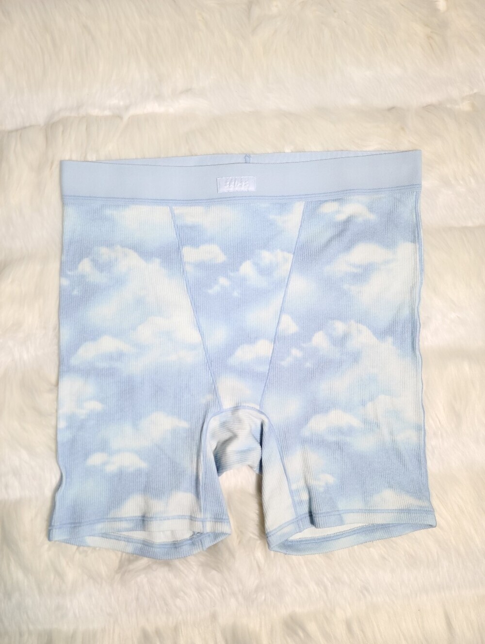 SKIMS Cotton Rib Boxer Short White Blue Print Women Medium NEW